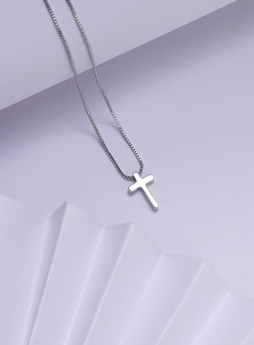 S925纯银简约气质十字架项链甜美精致INS风十字锁骨链银饰品