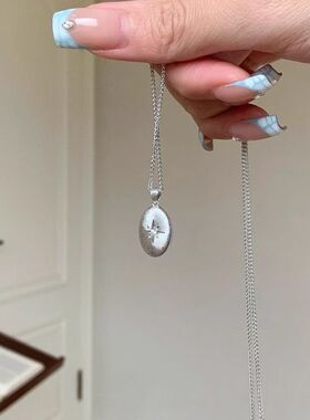 “八芒星咖啡豆”点钻拉丝吊坠项链女中古风锁骨链配饰