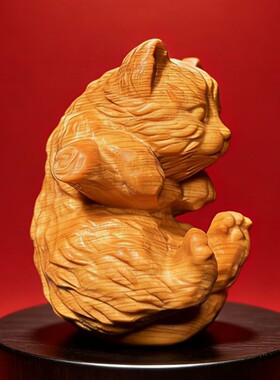 崖柏木雕 抱财（柴）猫 木质工艺品摆件木制手把件文玩礼物抖音