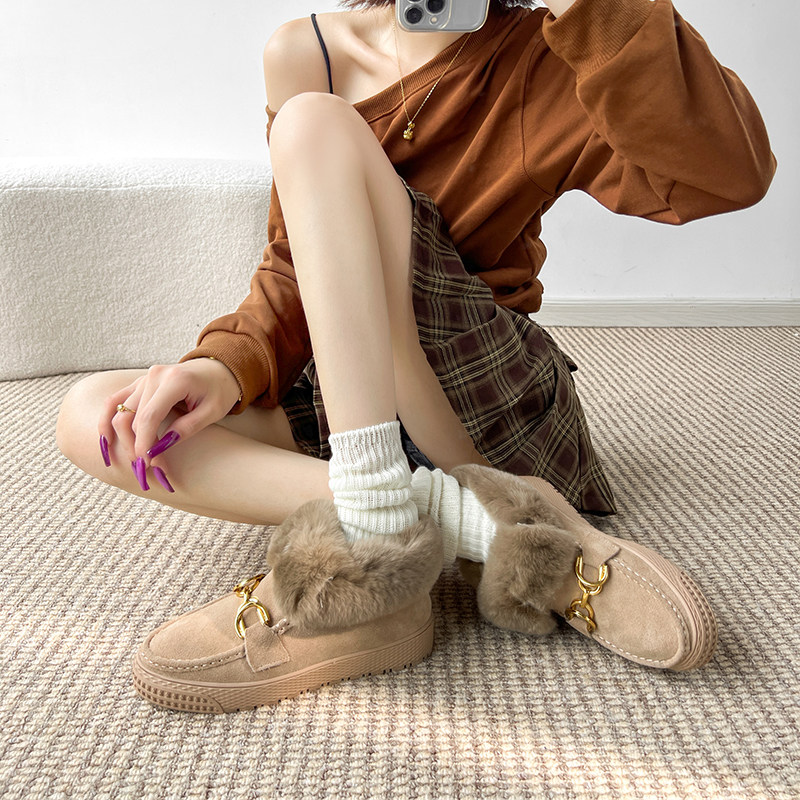 豆豆鞋女冬季加绒保暖毛毛鞋2025新款真皮百搭外穿厚底棉鞋雪地靴,淘宝优惠券,粉丝福利购,淘宝优惠卷