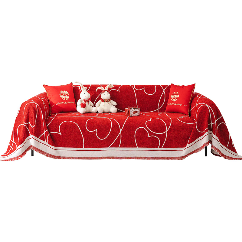 婚庆沙发盖布结婚红色沙发垫喜庆雪尼尔防滑客厅婚房装饰全盖盖巾