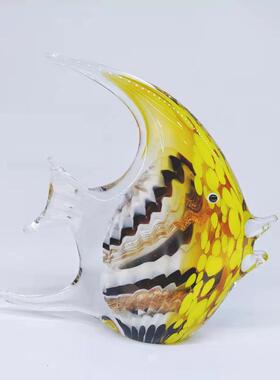 北欧可爱黄色海洋热带鱼琉璃鱼手工艺品玻璃家居摆件装饰鱼缸造景