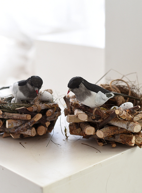 鸟巢田园风草编手工天然仿真挂件