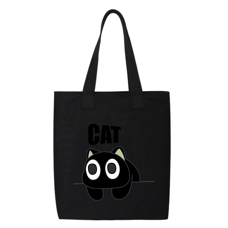 秀洛CAT黑猫单肩包斜跨手提购物袋托特包女大容量帆布背包斜挎包,淘宝优惠券,粉丝福利购,淘宝优惠卷