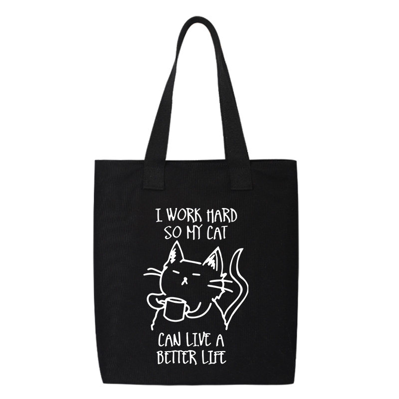 秀洛我努力工作我的猫能活的更好帆布背包托特包单肩包手提购物袋,淘宝优惠券,粉丝福利购,淘宝优惠卷