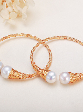 天然珍珠手链高级感拉丝巴洛克淡水珍珠手镯韩版复古气质设计手饰