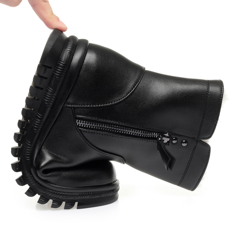 新款中筒靴中老年人短靴女冬季加绒保暖真皮靴子平底软底防滑棉鞋 - 图2