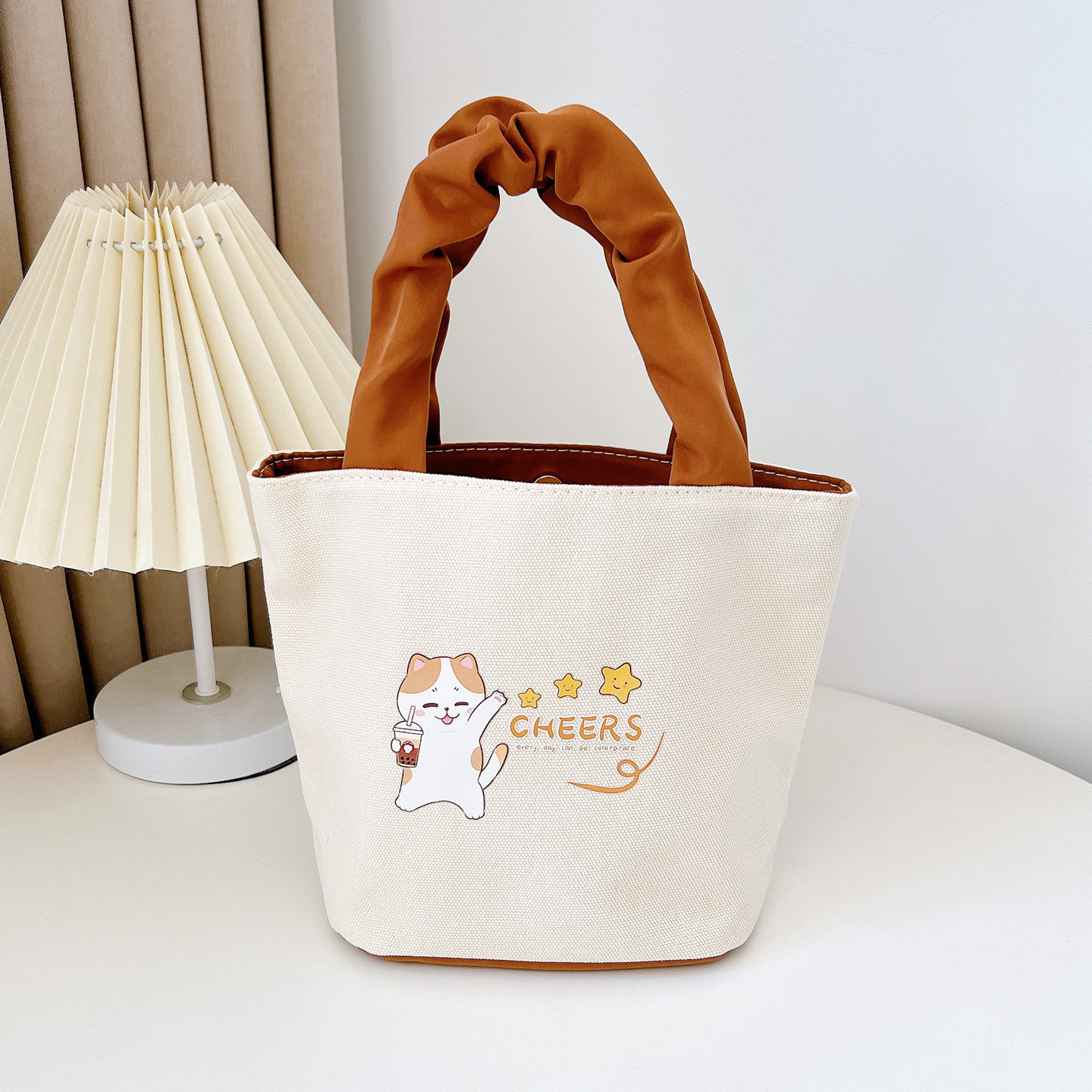 上班族便携手提袋帆布水桶包可爱水桶型手拎便当包宝妈手提包定制,淘宝优惠券,粉丝福利购,淘宝优惠卷