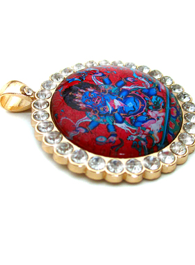 YC4316新款精品藏地六臂玛哈嘎拉镶钻唐卡佛牌吊坠法会挂件定制