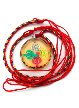 YC2855晶莹剔透十字金刚杵水晶五彩金刚绳随身结缘防水佛咒小吊坠