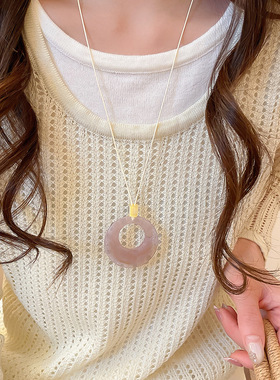 Me物论多巴胺镂空不规则方形吊坠项链皮绳彩色亚克力设计感长款链