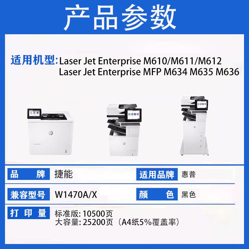 捷能适用惠普W1470A硒鼓Enterprise MFP M610/M611/M612 M634/M635/M636激光打印机W1470X墨盒 - 图1