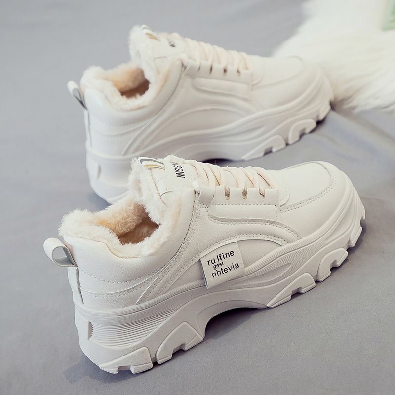厚底老爹鞋女款2025新款秋冬季加绒女鞋子百搭小白休闲增高运动鞋 - 图0