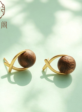 伶达原创流线925银镀金耳钉