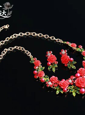 LINGLADY甜美花朵珍珠项链套装女时尚百搭链条饰品