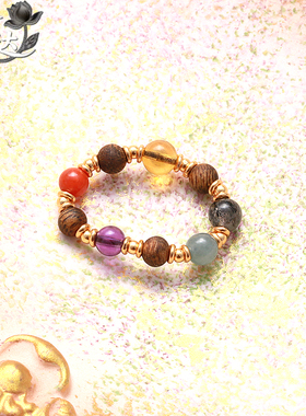 LINGLADY天然水晶木质多色串珠手链女简约百搭能量手饰