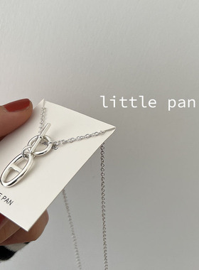 925纯银女日韩日字ot扣极简项链