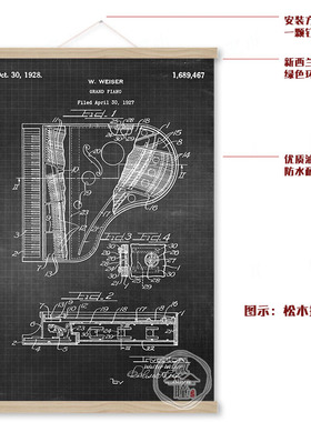 工业风钢琴结构图实木音乐装饰画