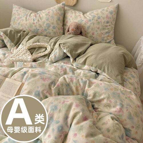 A类纯棉床品四件套全棉母婴级双层纱床单被套单人学生宿舍三件套3 - 图2