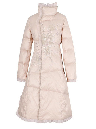 爱那鱼烫粉色羽绒服女长款冬季2025新款气质国风刺绣外套ZG羽绒服 - 图3