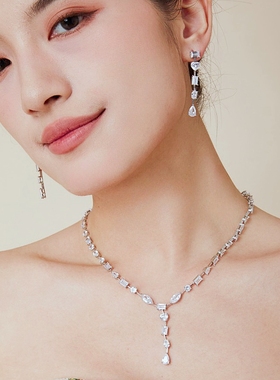 镀金女异形钻石项链耳坠套装