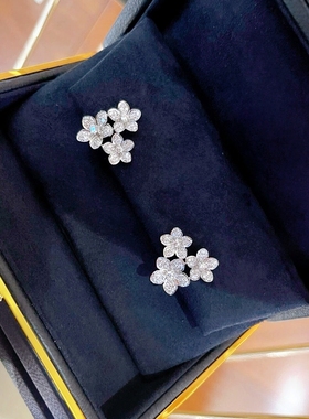 时尚网红气质繁花三花朵满钻镀金耳钉花卉小花高级感女士耳环耳饰