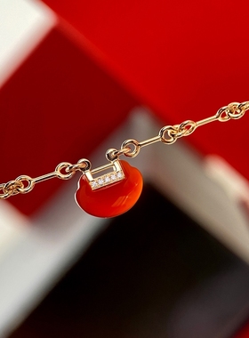 国风红玛瑙如意纯银镀18K金手链
