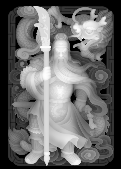 0747关公御龙武财神46牌浮雕精雕jdp灰度bmp格式玉雕木雕牙雕图