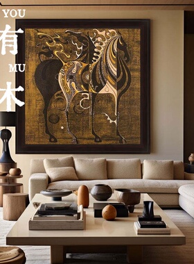 手绘油画马到成功中古风北欧客厅装饰画美式抽象复古玄关茶室挂画