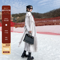 Imported Silver Cross Mink Fur Coat Woman Whole Mink With Kneecap Velvet Ferret Fur Fur Grass Jacket V Collar Young