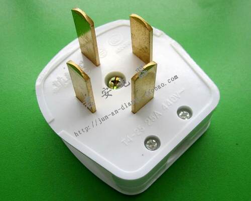 优质25A 440V三相四线大功率四脚工业插头3相4极扁脚电源插头插座 - 图0