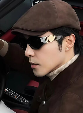 男士方形黑色太阳镜时尚造型街拍