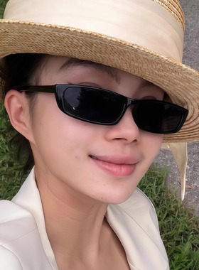 黑色长条方形眼镜框y2k凹造型女