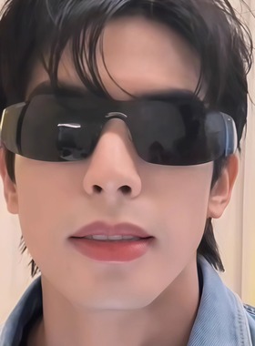 宋威龙同款黑色墨镜无框连体弧形