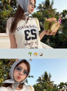 无框切边方形蓝色太阳镜夏季辣妹