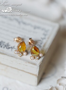 memory琥珀色的回忆 暖融融合成琥珀天然珍珠925纯银耳钉戒指项链