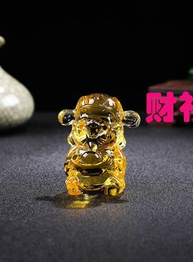 琉璃五路财神家居工艺品办公礼品福禄寿喜财水晶元宝摆件黄水晶