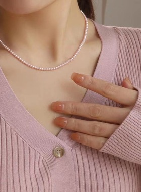 fever同款高级感法式仿施家粉色串珠春夏珍珠项链仙气锁骨链