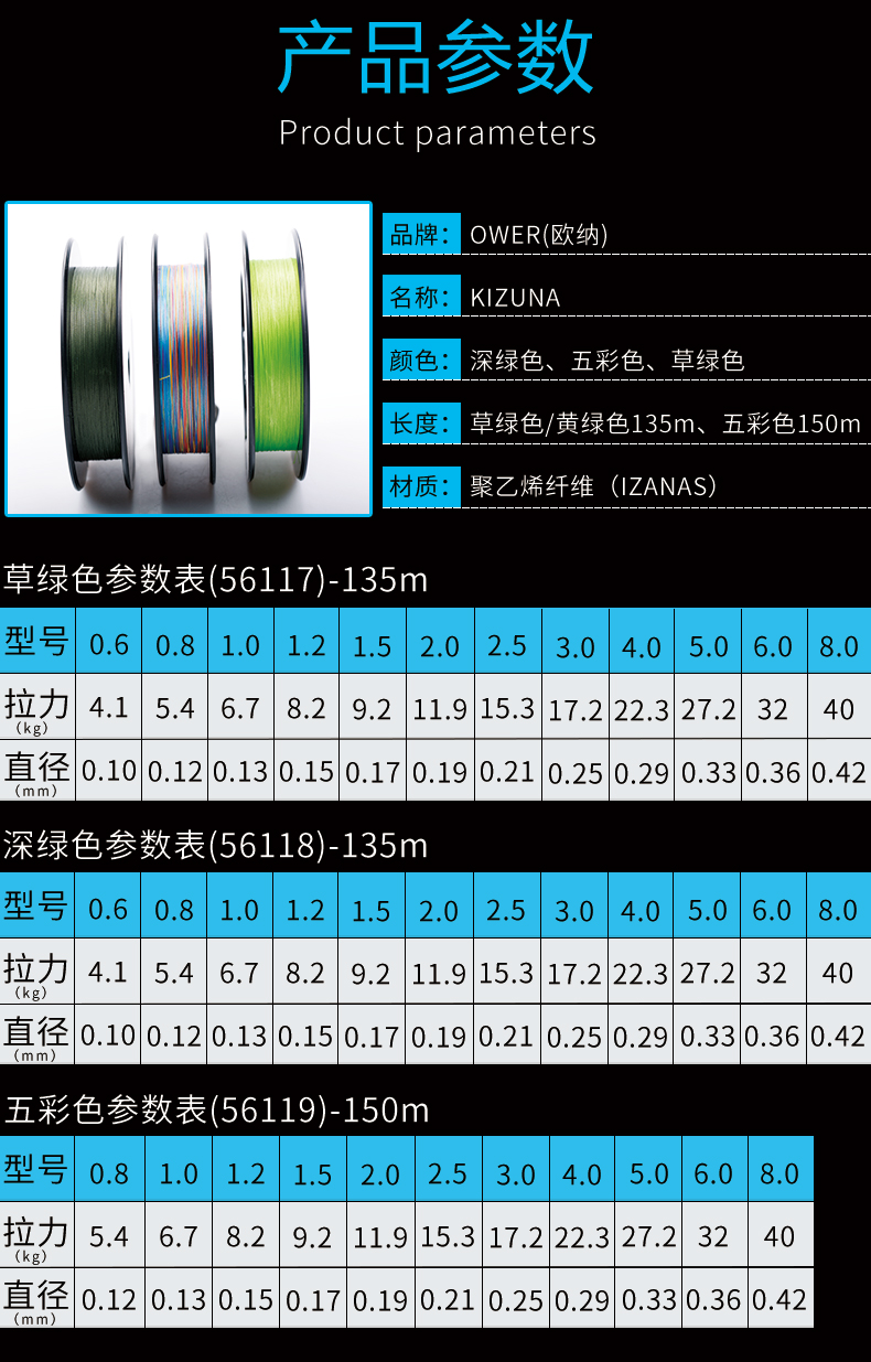 OWNER欧纳路亚pe线8编海钓船钓鱿鱼线日本进口编织鱼线主线135米 - 图2