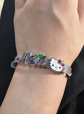 y2k千禧风辣妹kitty猫卡通情侣手环可爱少女心礼物音乐节字母手链