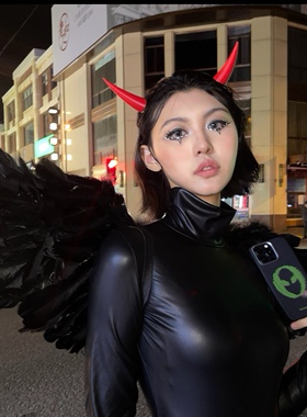 万圣节cos红色恶魔角发夹魅魔头饰帕瓦边夹发饰亚文化小恶魔发卡