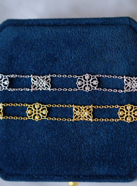 aget同款日式复古蕾丝镂空闺蜜叠戴手链女韩版纯银镀14K金色小众