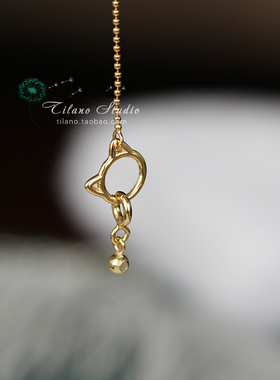 猫头设计纯银鎏金豆豆链