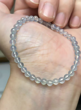 老货天然浅色海蓝宝手链女细款圆珠蓝色水晶轻奢高级感气质手饰
