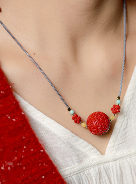 朱砂回纹珠锁骨链女时尚大方