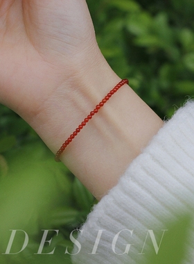 原创极细款天然红玛瑙手链女14K金简约风格手串单圈时尚INS少女