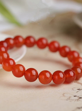天然红玛瑙手串女款招财本命年红色手链冰种红色手链男情侣简约