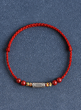 原创朱砂手链简约纯银925锦鲤手绳男女上岸考试脚链饰品个性学生