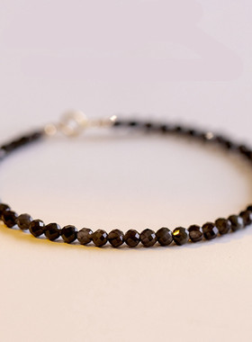 原创森系天然黑水晶圆珠手链女细款黑曜石手串日韩情侣古风个性男