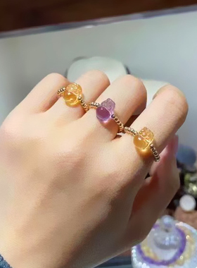 男女戒指黄水晶貔貅戒指原创简约